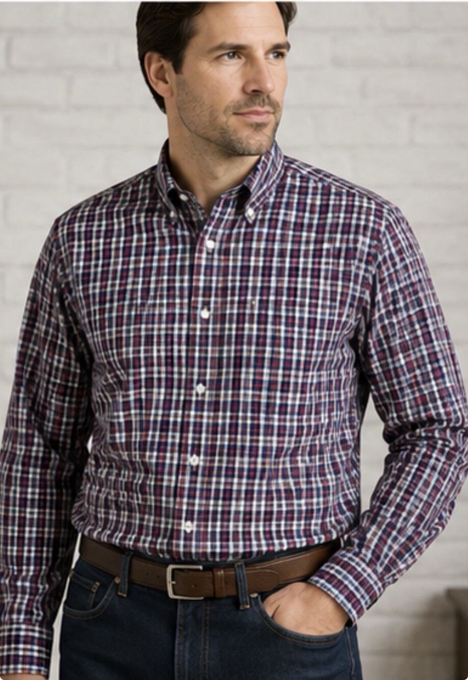 Express Design Studio Mens M 15 15.5 Modern Fit Plaid Long Sleeve Dress Shirt